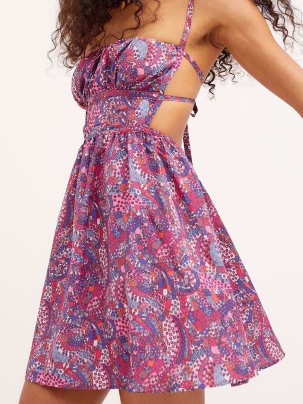 For Love & Lemons Tonya Paisley Backless Mini Dress Womens Medium Purple Pink